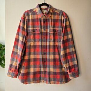 Vintage Retro L.L. Bean Mens Flannel Shirt Barn Chore L Plaid Button Up Long Sle